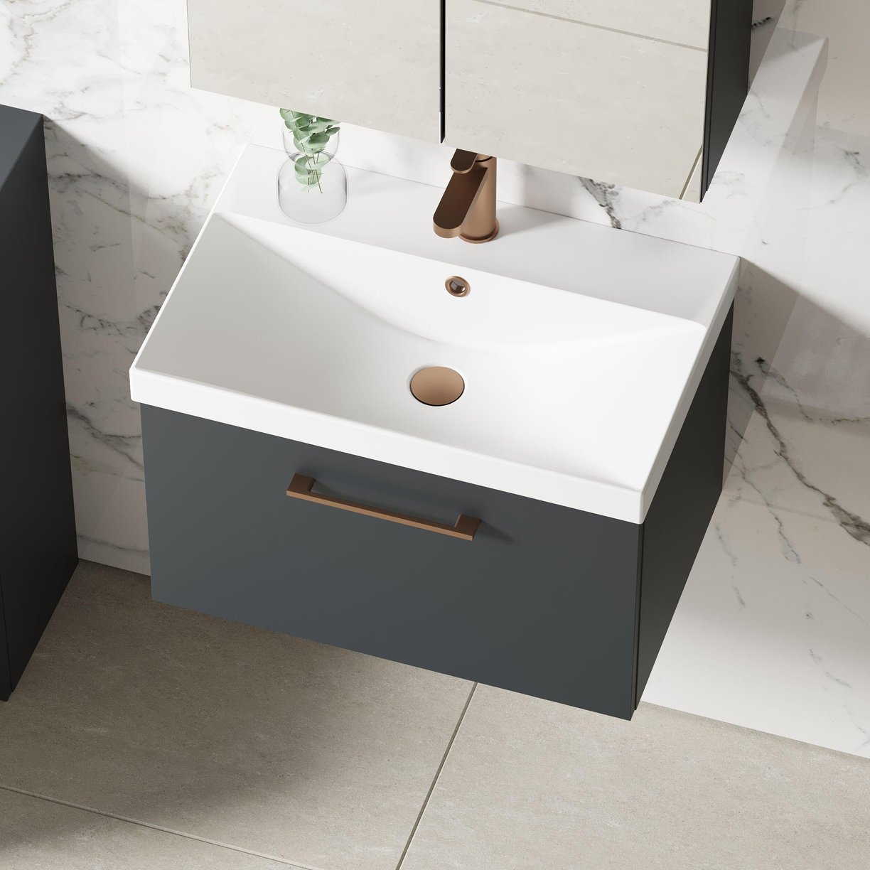 600mm WH 1-Drawer Vanity & Basin 3 - Satin Soft Black
