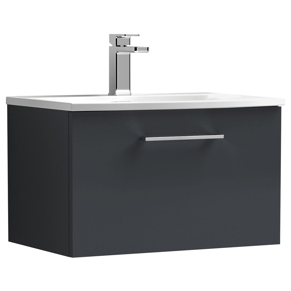600mm WH 1-Drawer Vanity & Basin 4 - Satin Soft Black