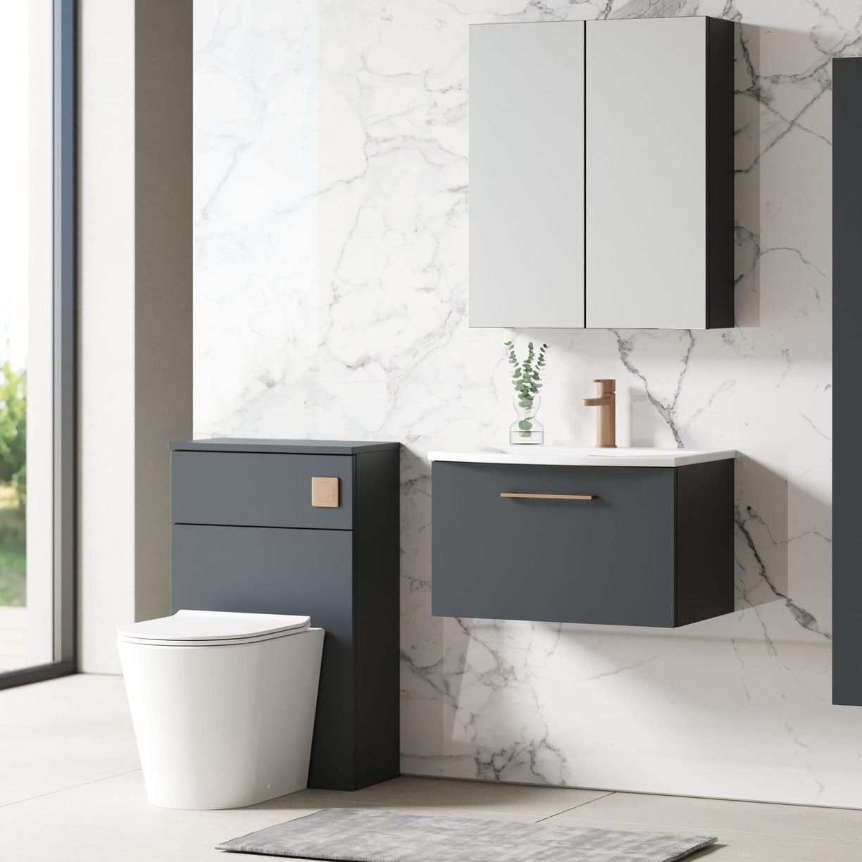 600mm WH 1-Drawer Vanity & Basin 4 - Satin Soft Black