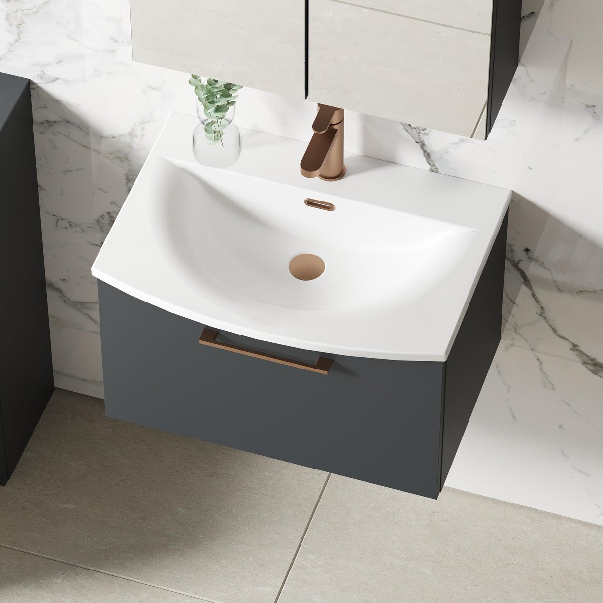 600mm WH 1-Drawer Vanity & Basin 4 - Satin Soft Black