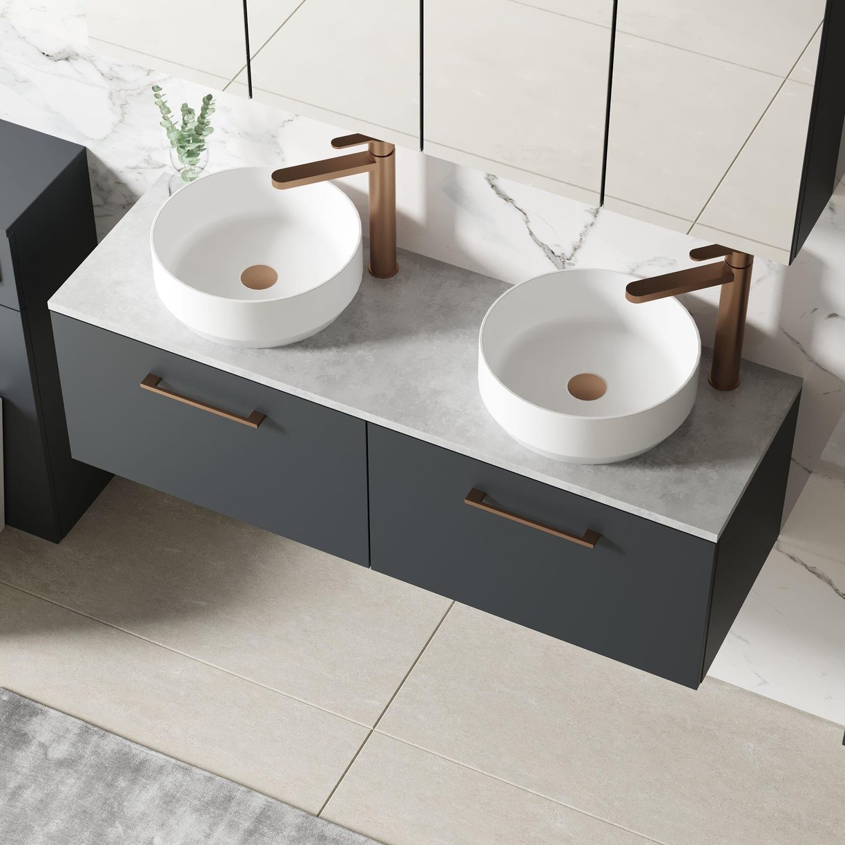 1200mm Wh 2-Drawer Vanity & Laminate Top - Satin Soft Black