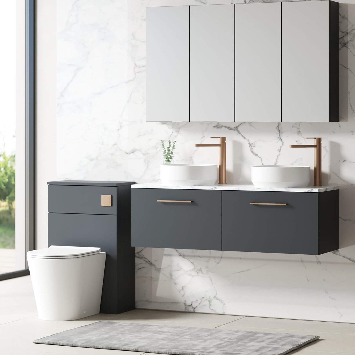 1200mm Wh 2-Drawer Vanity & Laminate Top - Satin Soft Black