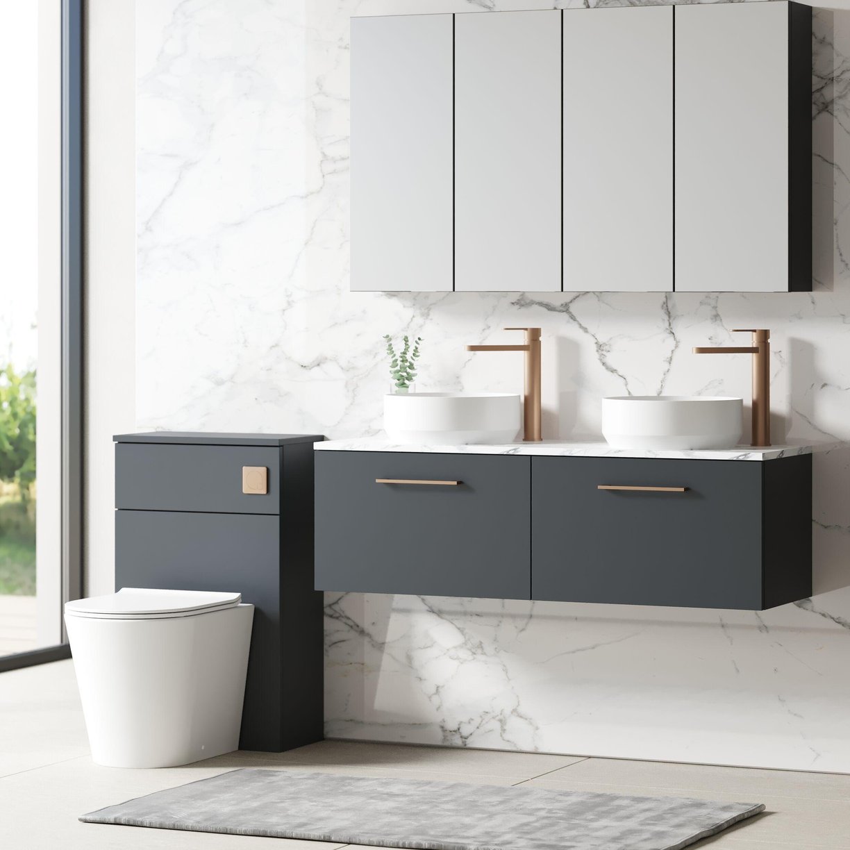 1200mm Wh 2-Drawer Vanity & Laminate Top - Satin Soft Black