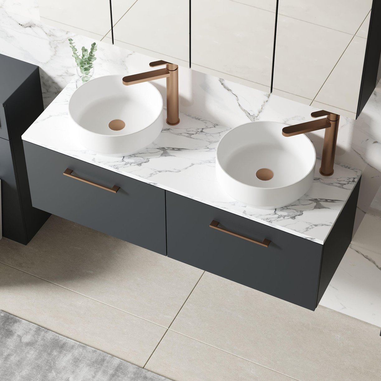 1200mm Wh 2-Drawer Vanity & Laminate Top - Satin Soft Black