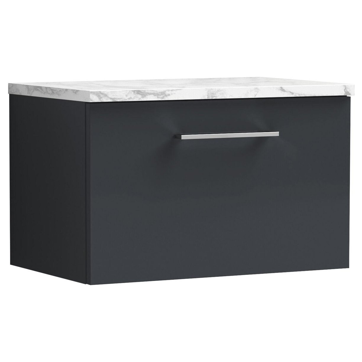 600mm Wh 1-Drawer Vanity & Laminate Top - Satin Soft Black