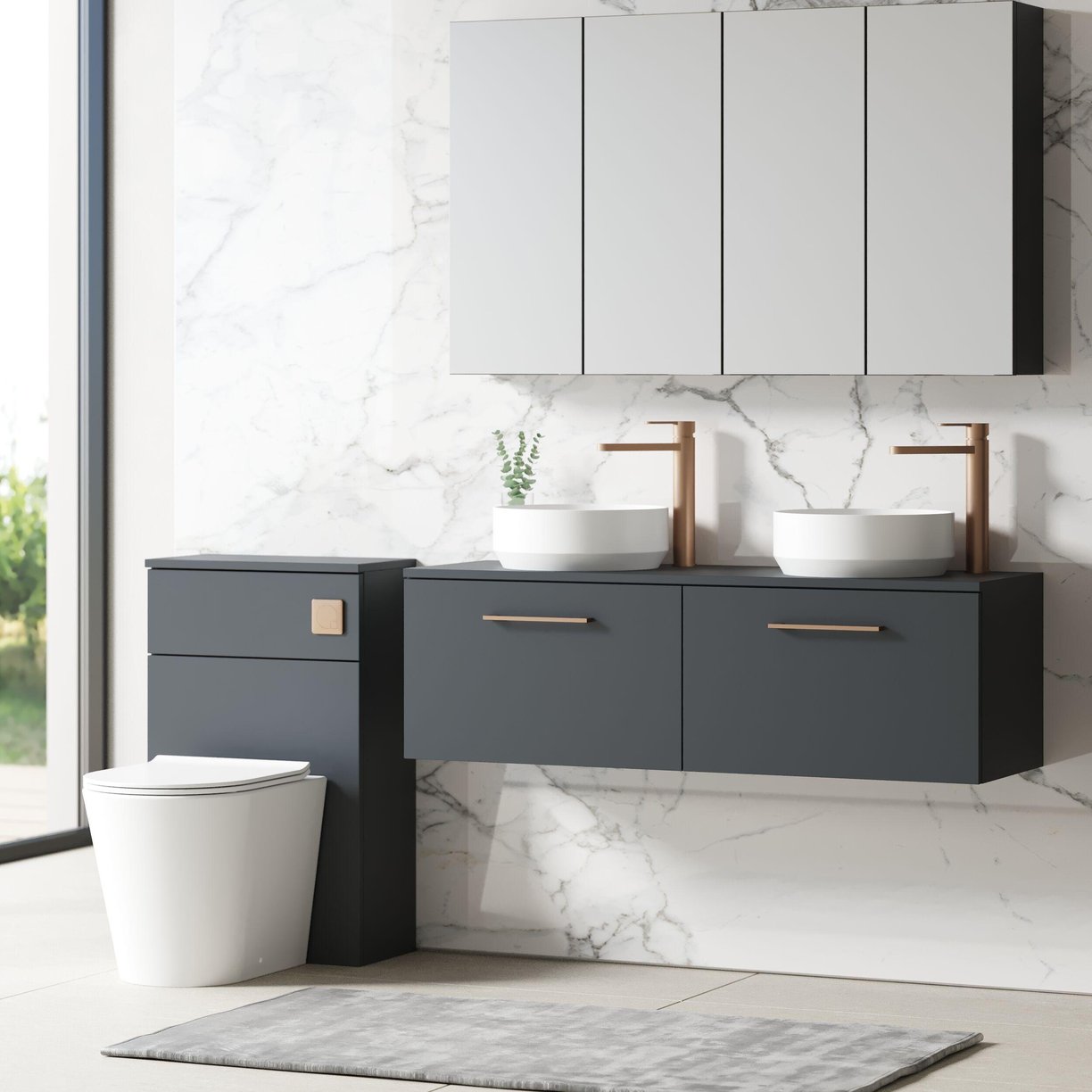 1200mm WH 2-Drawer Vanity & Worktop - Satin Soft Black