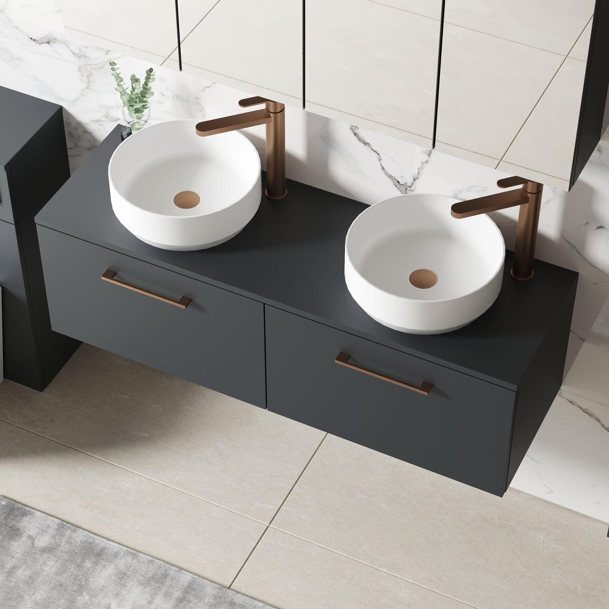 1200mm WH 2-Drawer Vanity & Worktop - Satin Soft Black