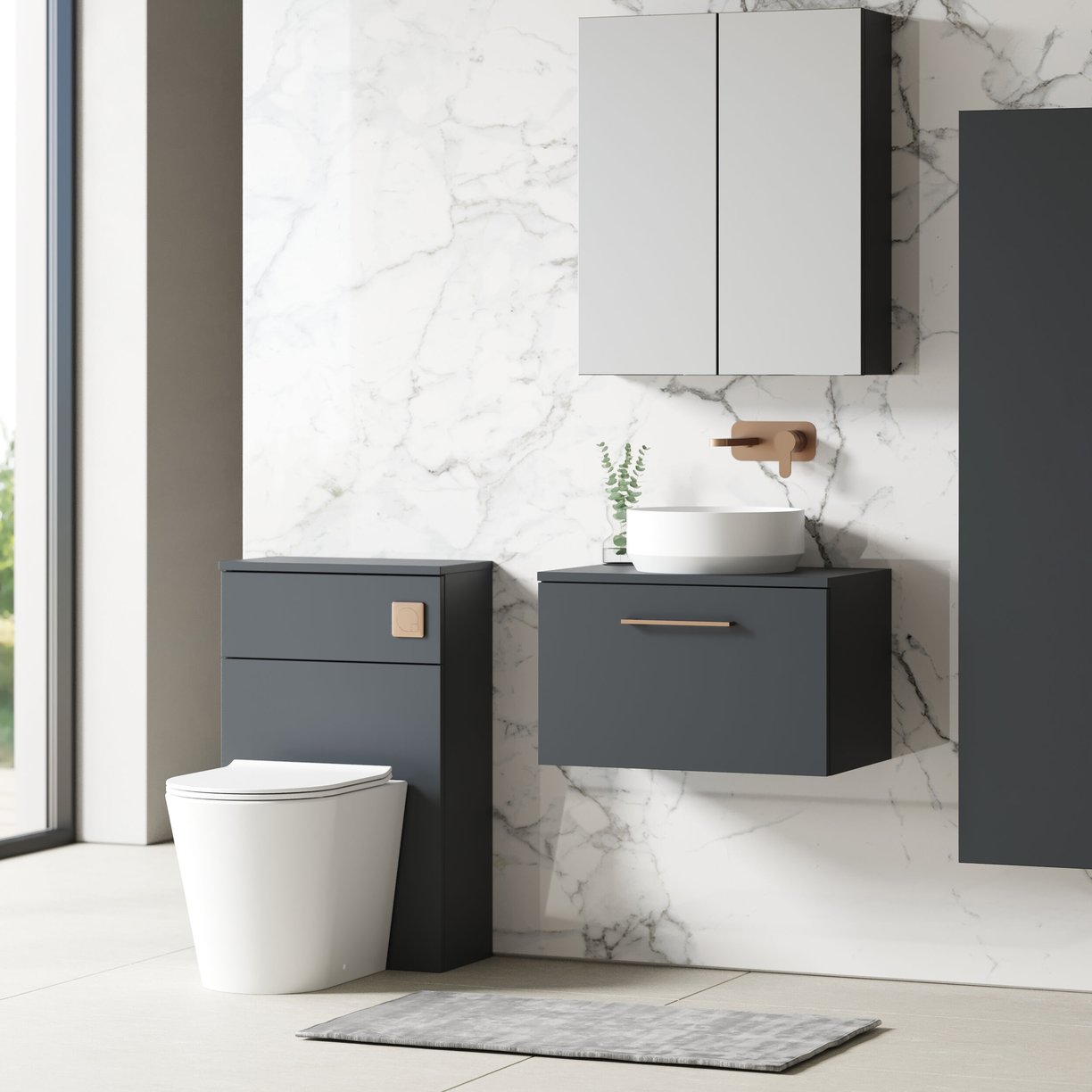 600mm WH 1-Drawer Vanity & Worktop - Satin Soft Black