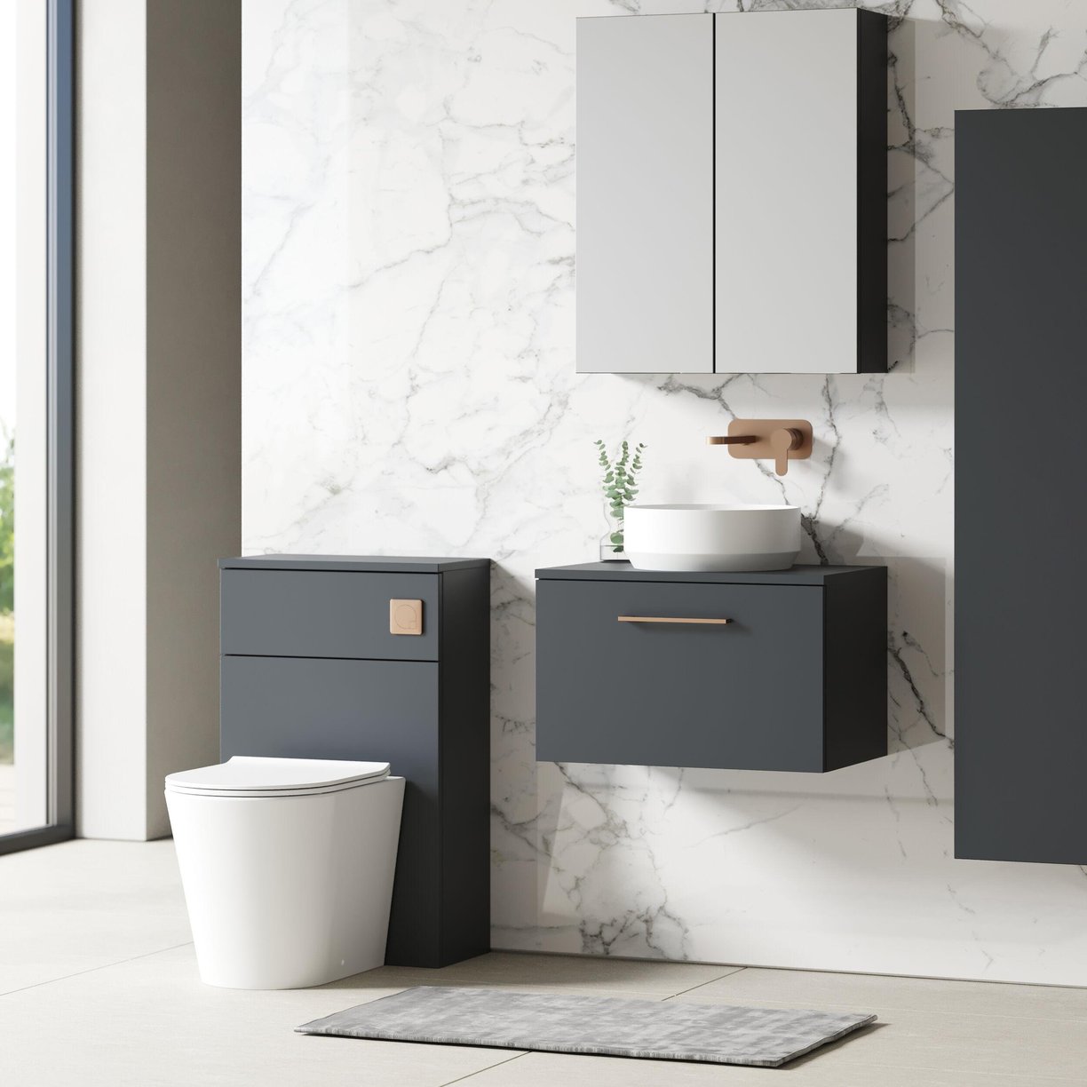 600mm WH 1-Drawer Vanity & Worktop - Satin Soft Black