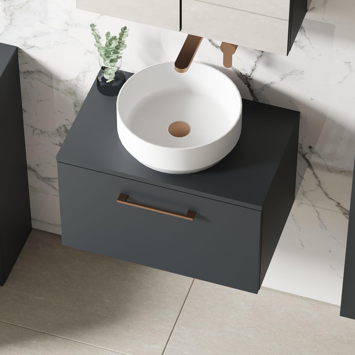 600mm WH 1-Drawer Vanity & Worktop - Satin Soft Black