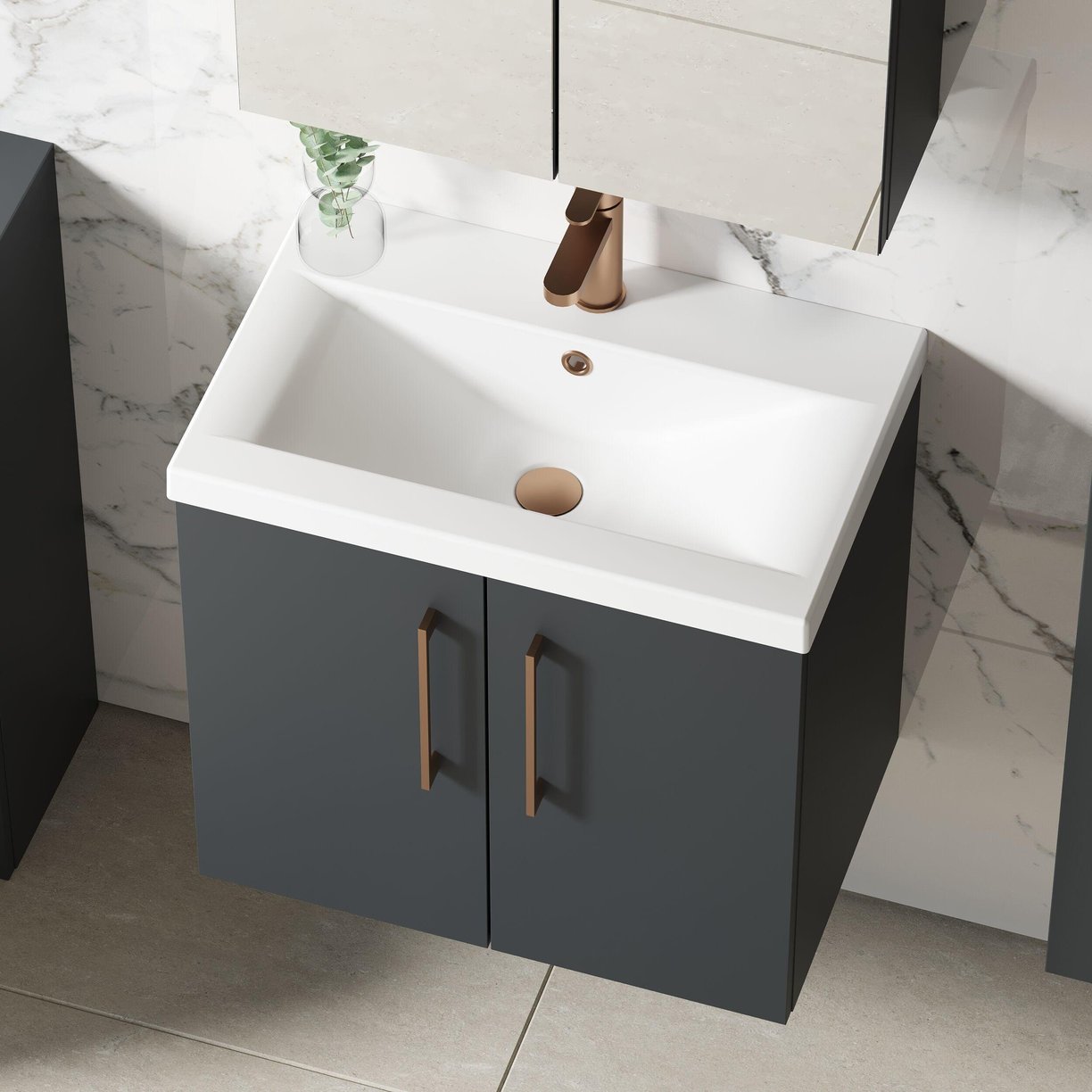 600mm WH 2-Door Vanity & Basin 1 - Satin Soft Black