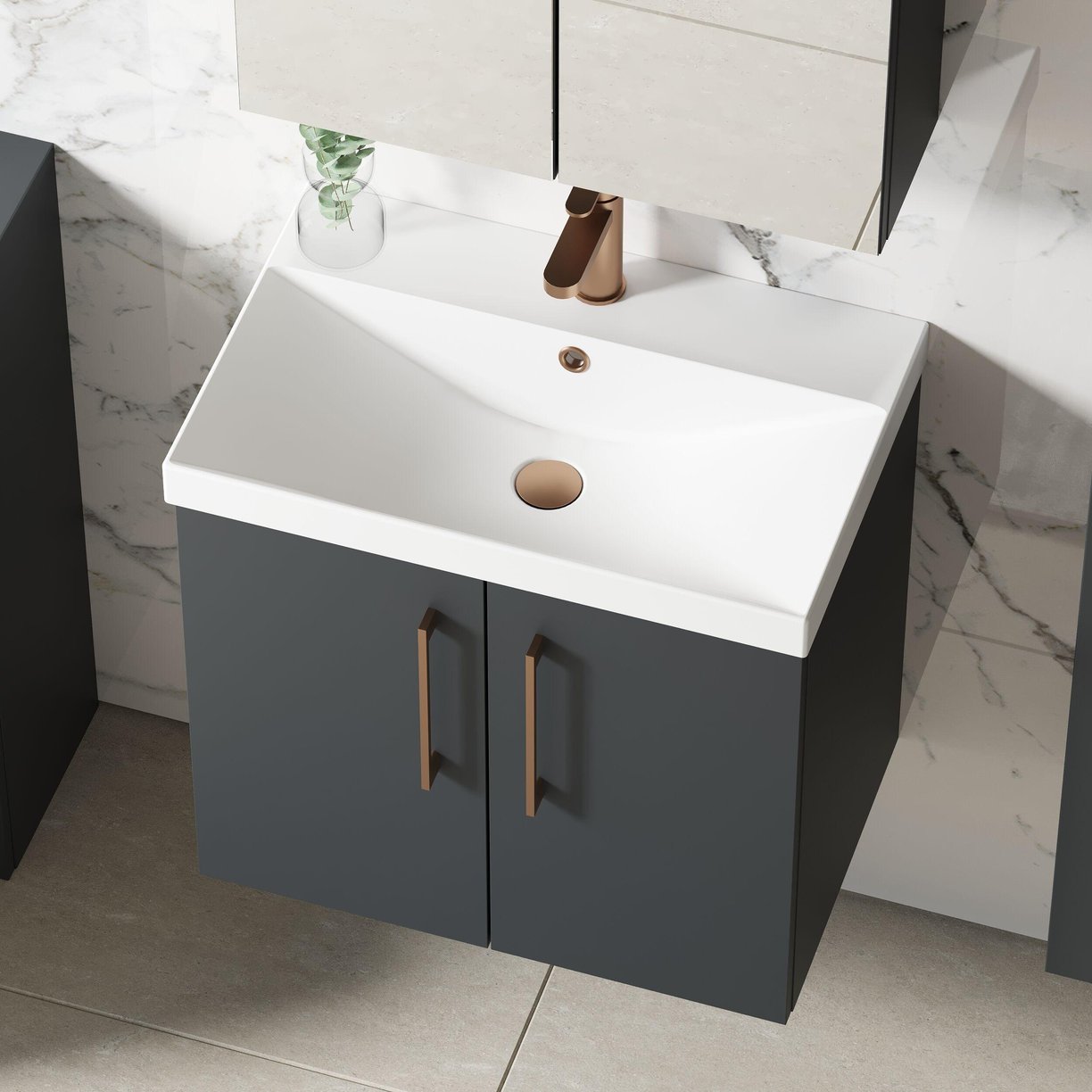600mm WH 2-Door Vanity & Basin 3 - Satin Soft Black