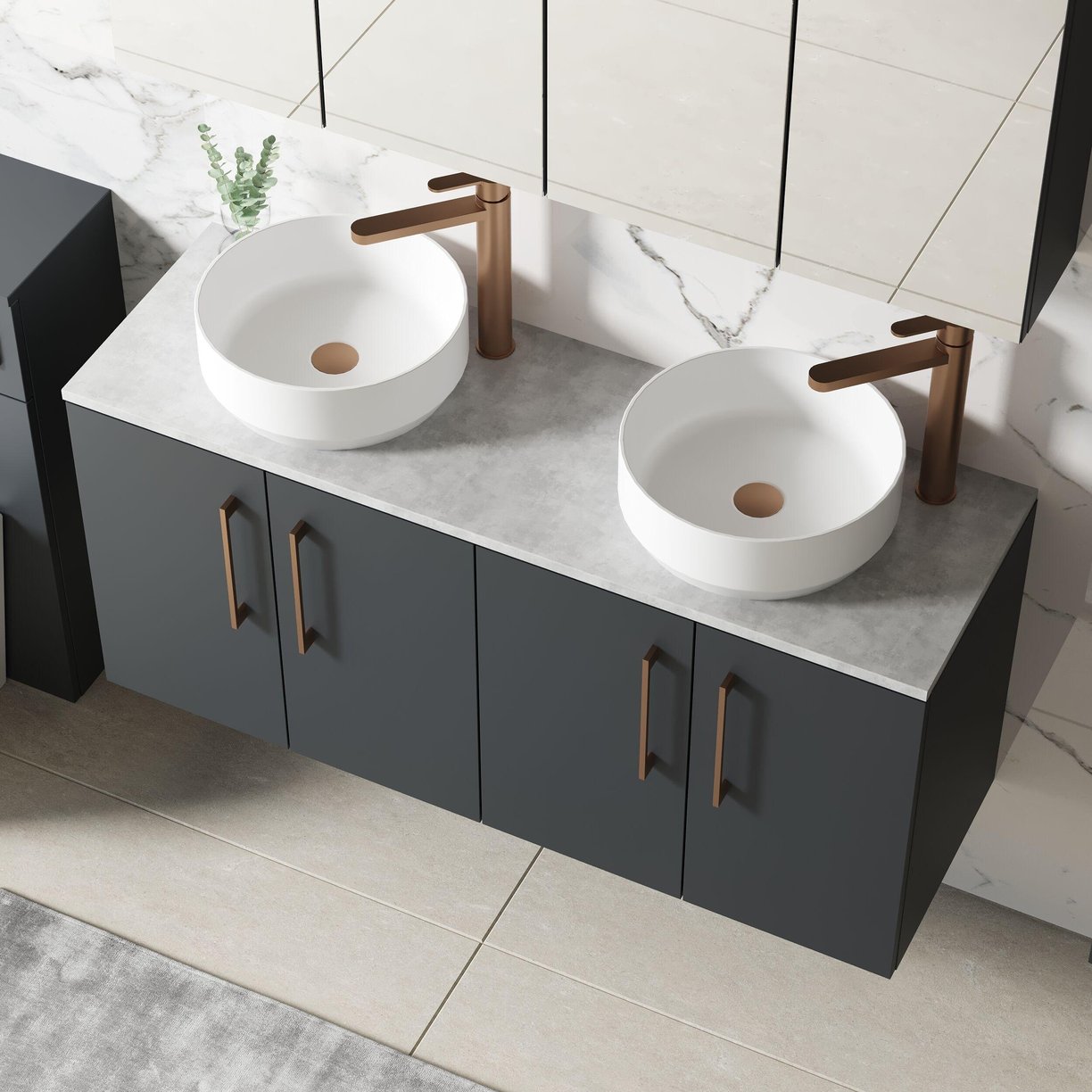 1200mm Wh 4-Door Vanity & Laminate Top - Satin Soft Black