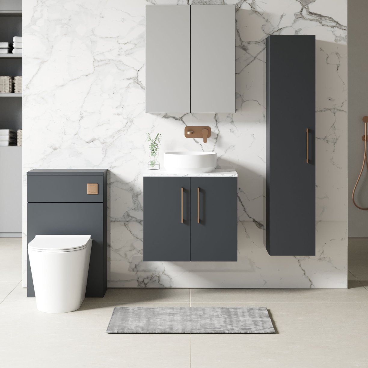 600mm Wh 2-Door Vanity & Laminate Top - Satin Soft Black