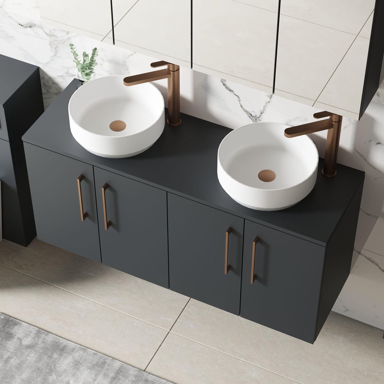 1200mm WH 4-Door Vanity & Worktop - Satin Soft Black