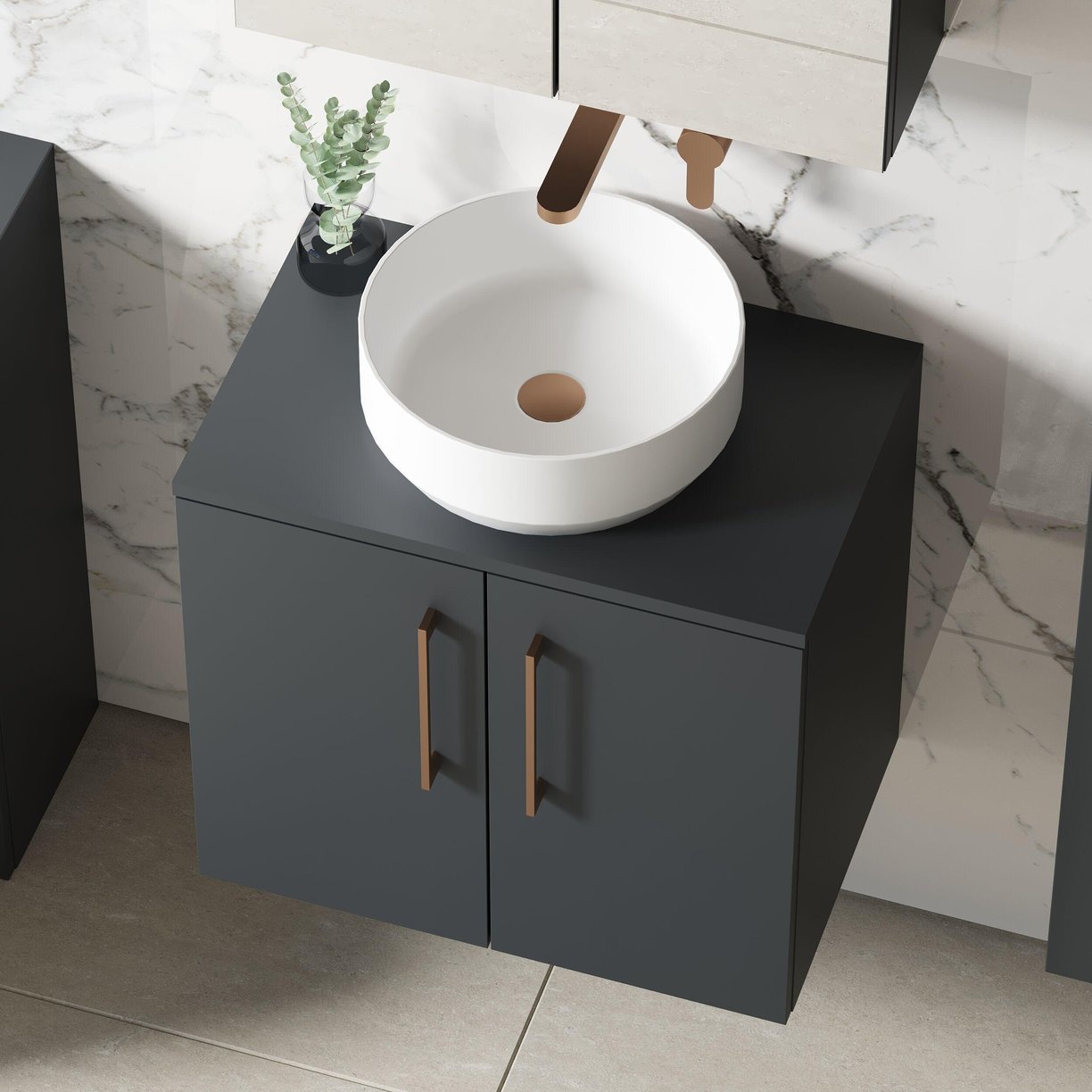 600mm WH 2-Door Vanity & Worktop - Satin Soft Black