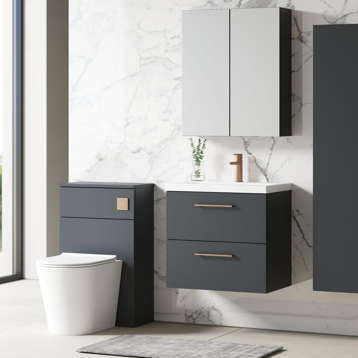600mm WH 2-Drawer Vanity & Basin 1 - Satin Soft Black