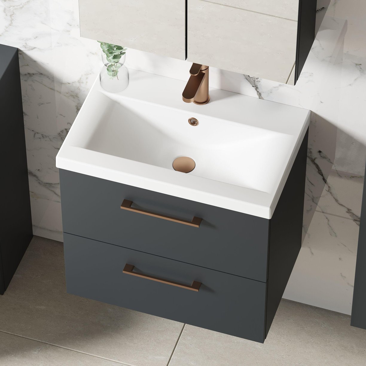600mm WH 2-Drawer Vanity & Basin 1 - Satin Soft Black