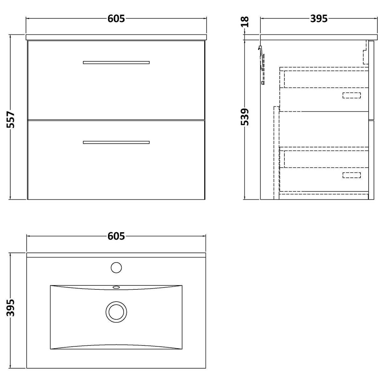 600 WH 2-Drawer Vanity & Basin 2