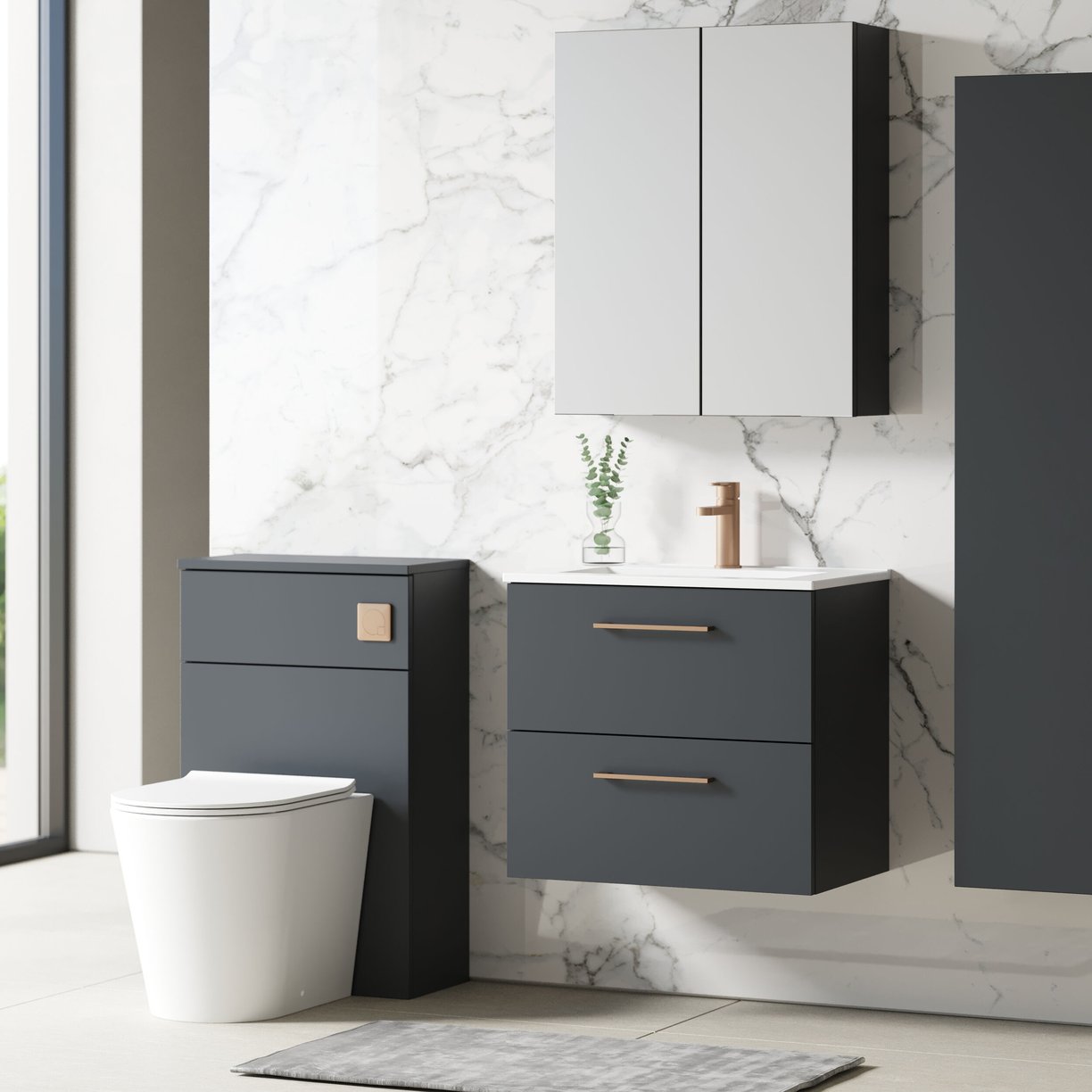 600mm WH 2-Drawer Vanity & Basin 2 - Satin Soft Black
