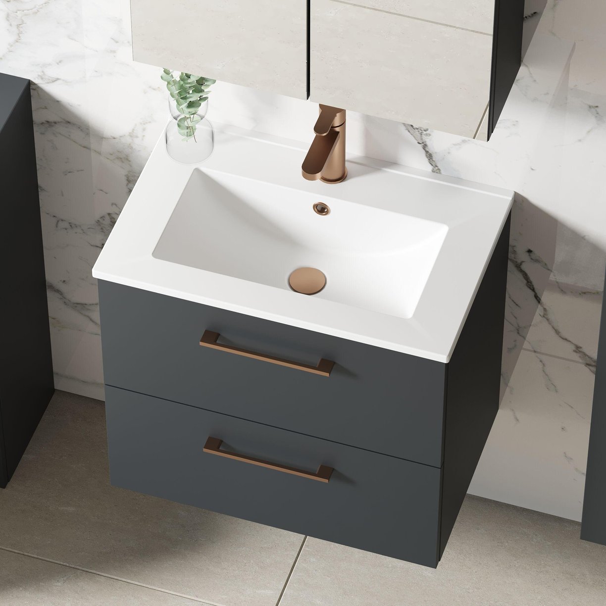 600mm WH 2-Drawer Vanity & Basin 2 - Satin Soft Black