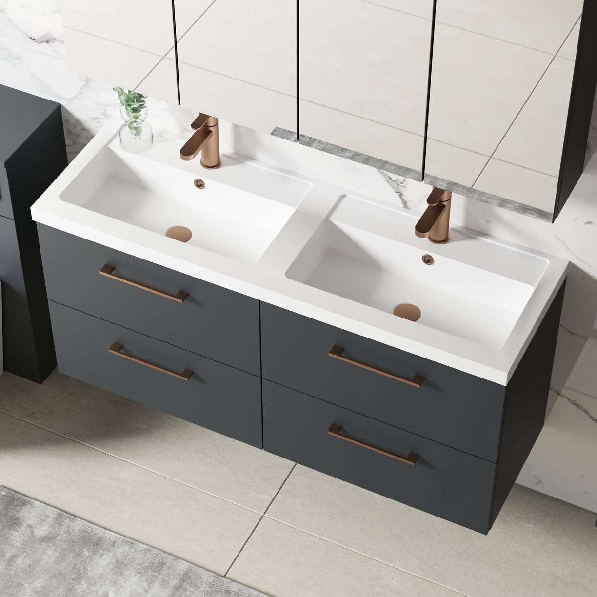 1200mm WH 4-Drawer Vanity & Double Basin - Satin Soft Black