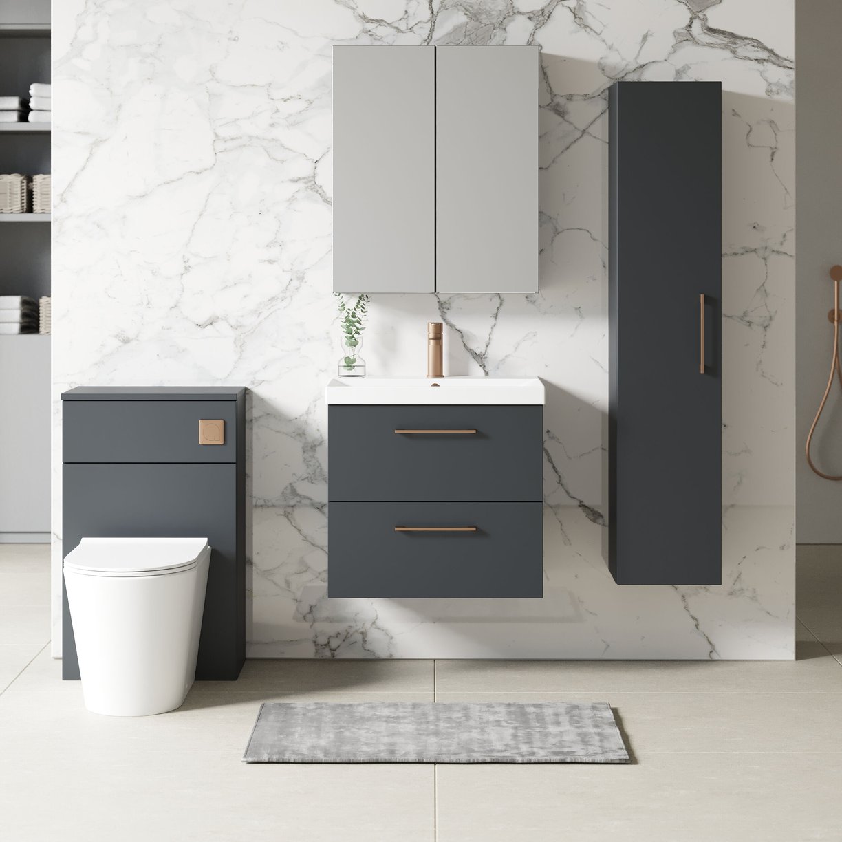 600mm WH 2-Drawer Vanity & Basin 3 - Satin Soft Black