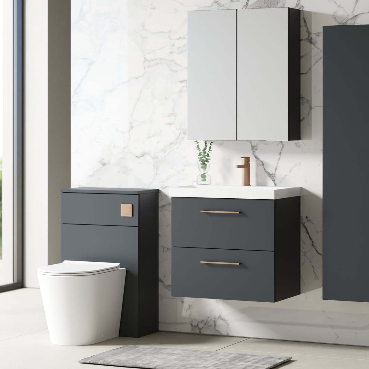 600mm WH 2-Drawer Vanity & Basin 3 - Satin Soft Black