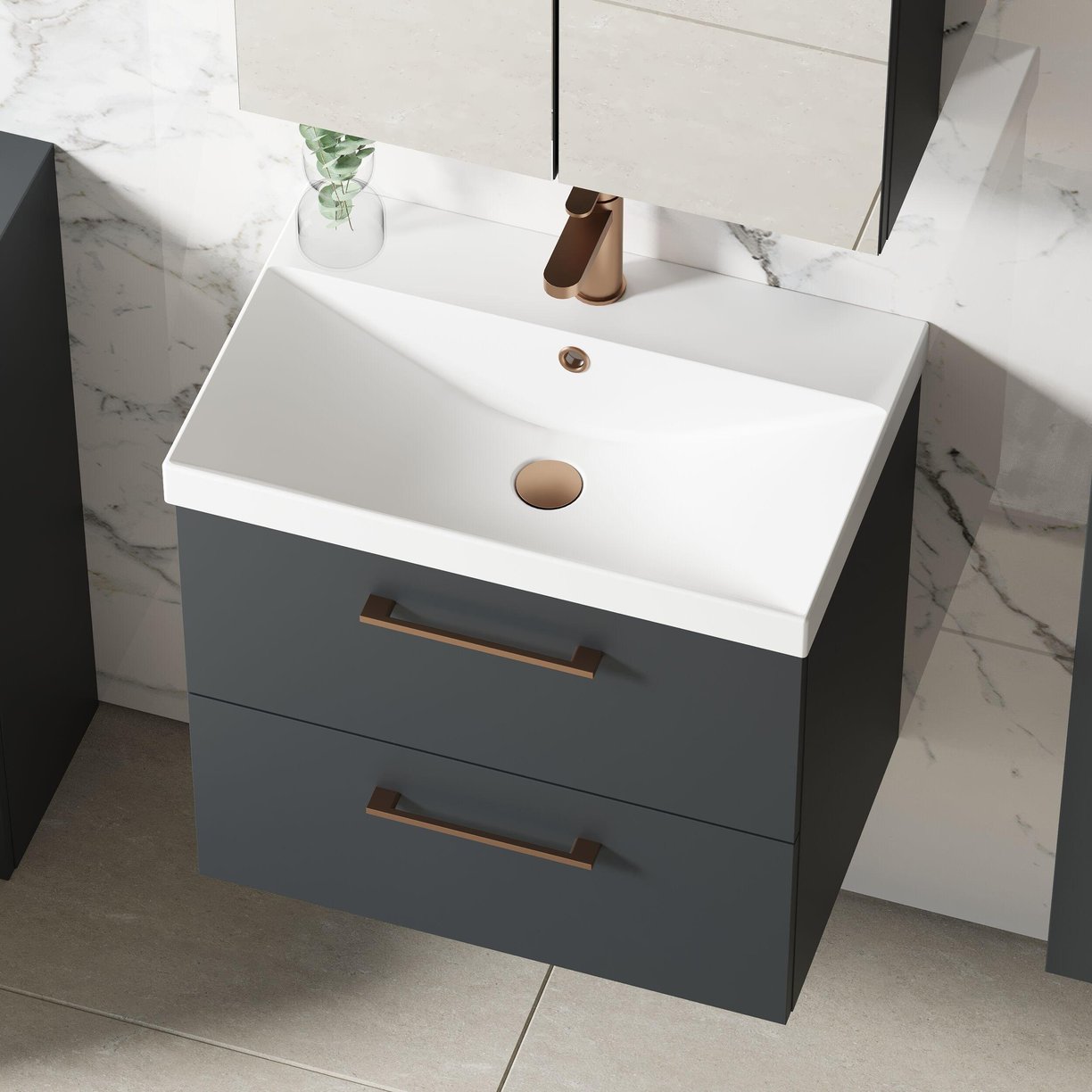 600mm WH 2-Drawer Vanity & Basin 3 - Satin Soft Black