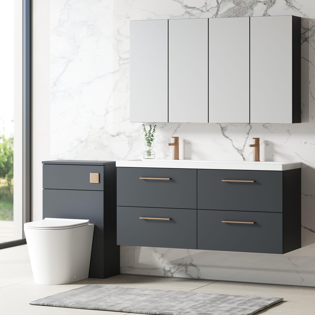 1200mm WH 4-Drawer Vanity & Double Basin - Satin Soft Black