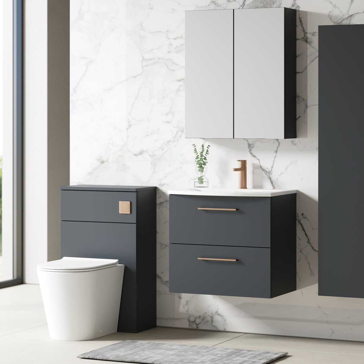 600mm WH 2-Drawer Vanity & Basin 4 - Satin Soft Black