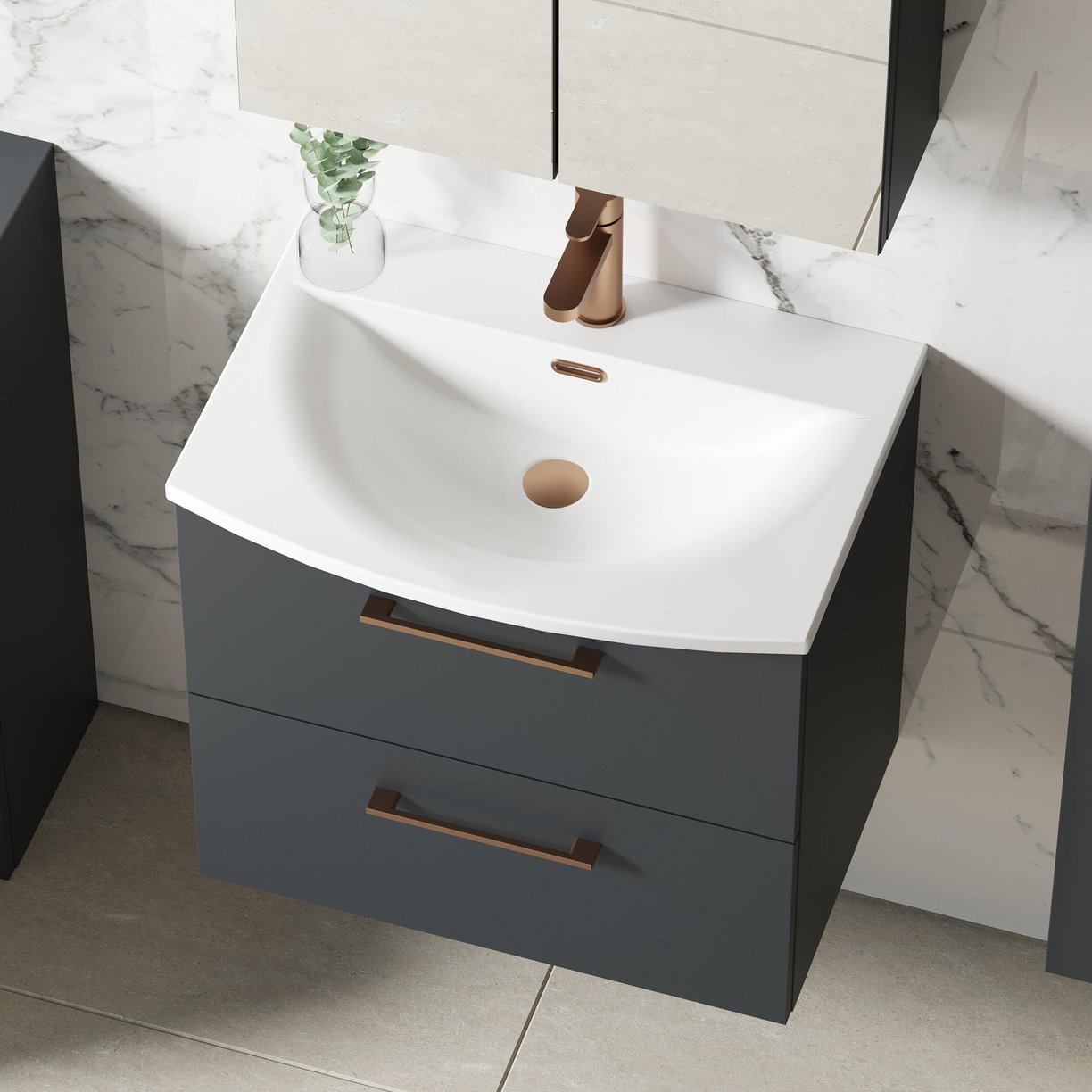 600mm WH 2-Drawer Vanity & Basin 4 - Satin Soft Black