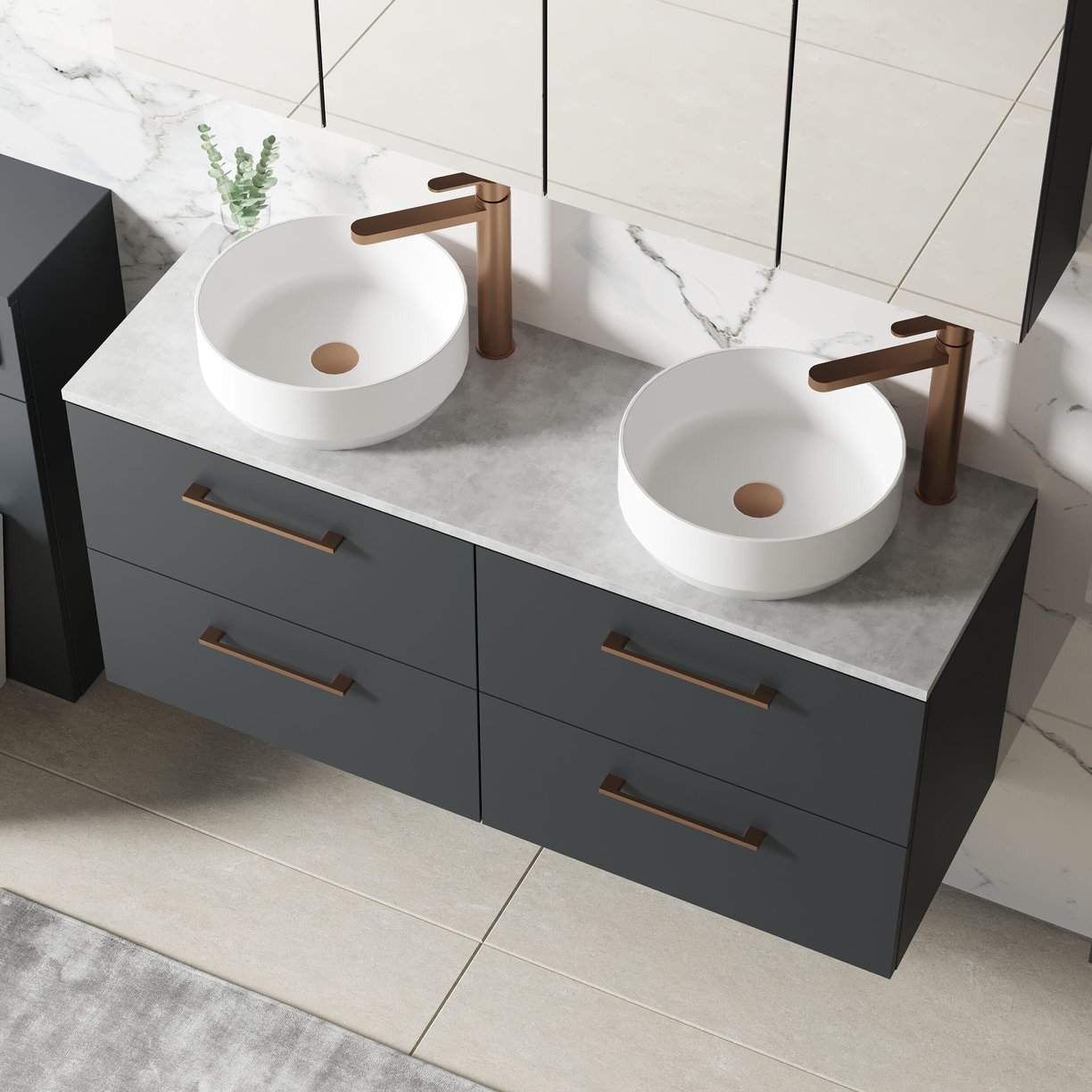 1200mm Wh 4-Drawer Vanity & Laminate Top - Satin Soft Black