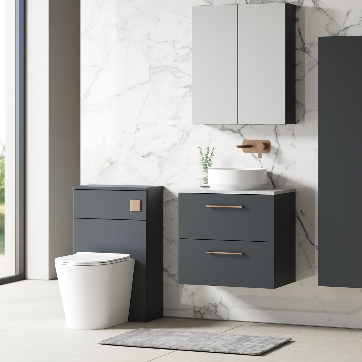 600mm WH 2-Drawer Vanity & Laminate Top - Satin Soft Black