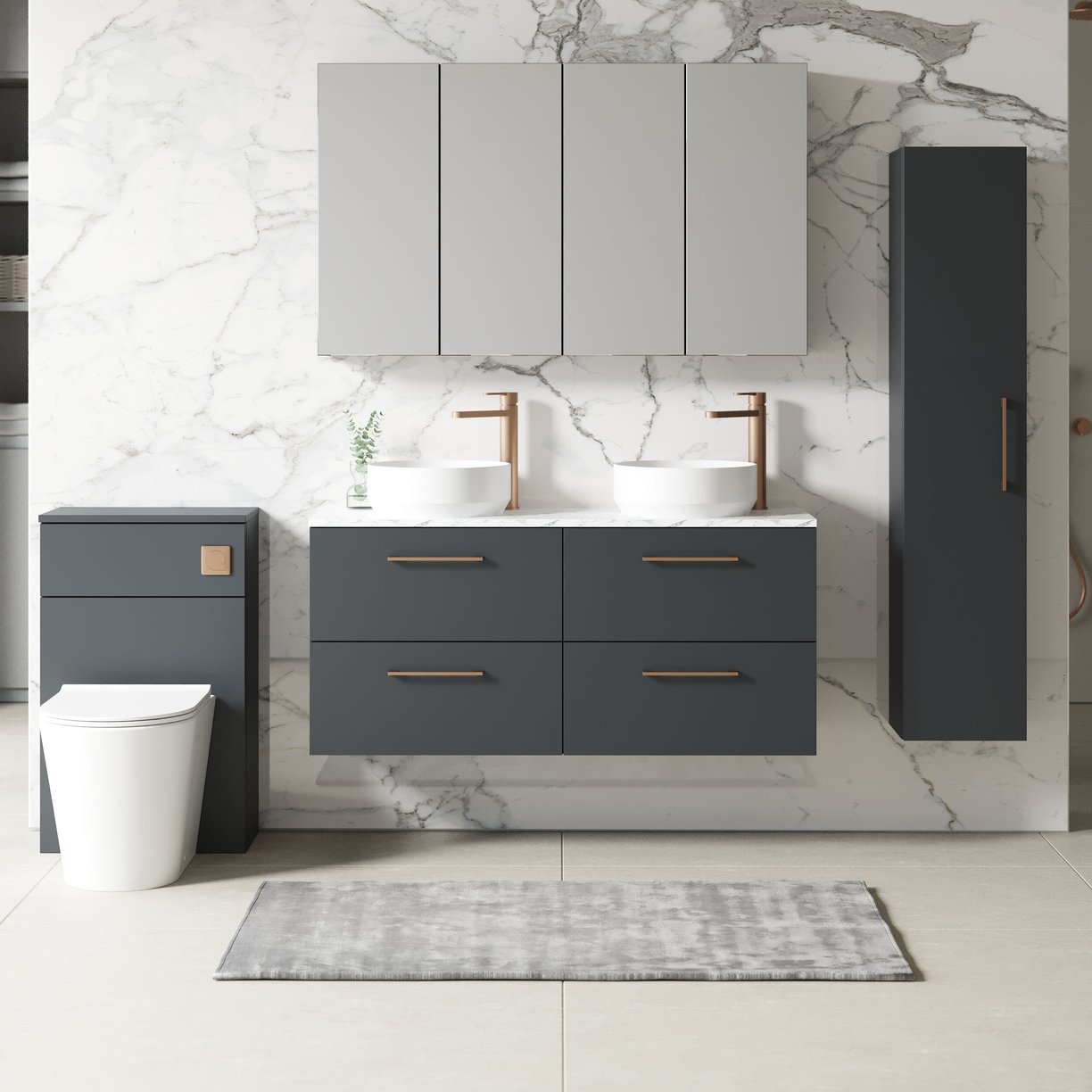 1200mm Wh 4-Drawer Vanity & Laminate Top - Satin Soft Black