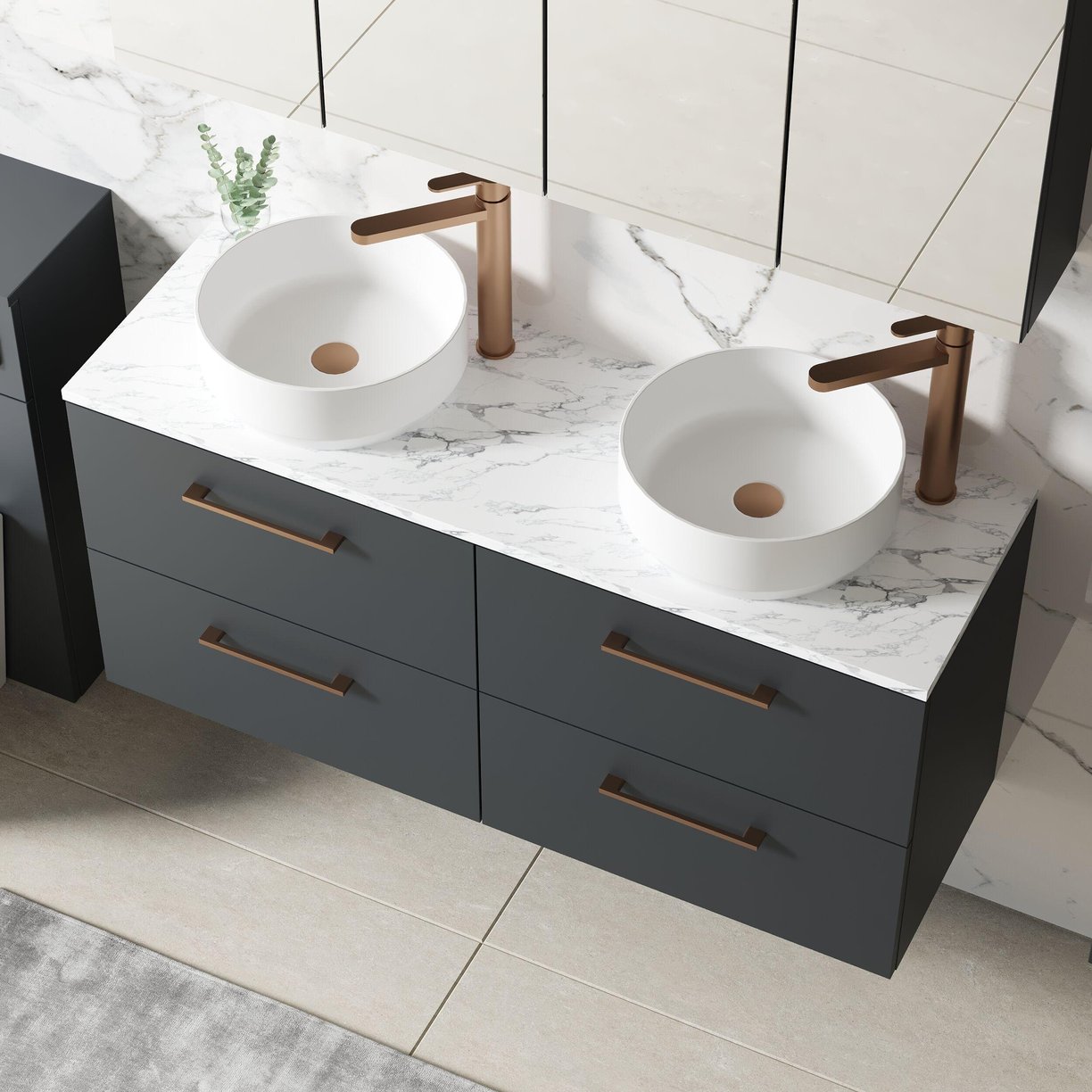 1200mm Wh 4-Drawer Vanity & Laminate Top - Satin Soft Black
