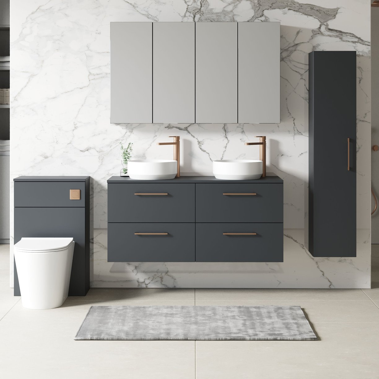 1200mm WH 4-Drawer Vanity & Worktop - Satin Soft Black