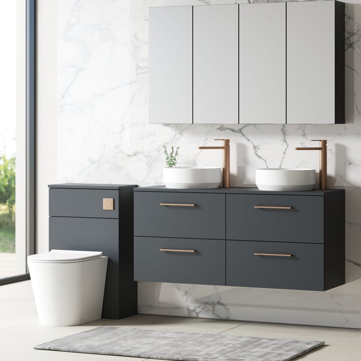 1200mm WH 4-Drawer Vanity & Worktop - Satin Soft Black