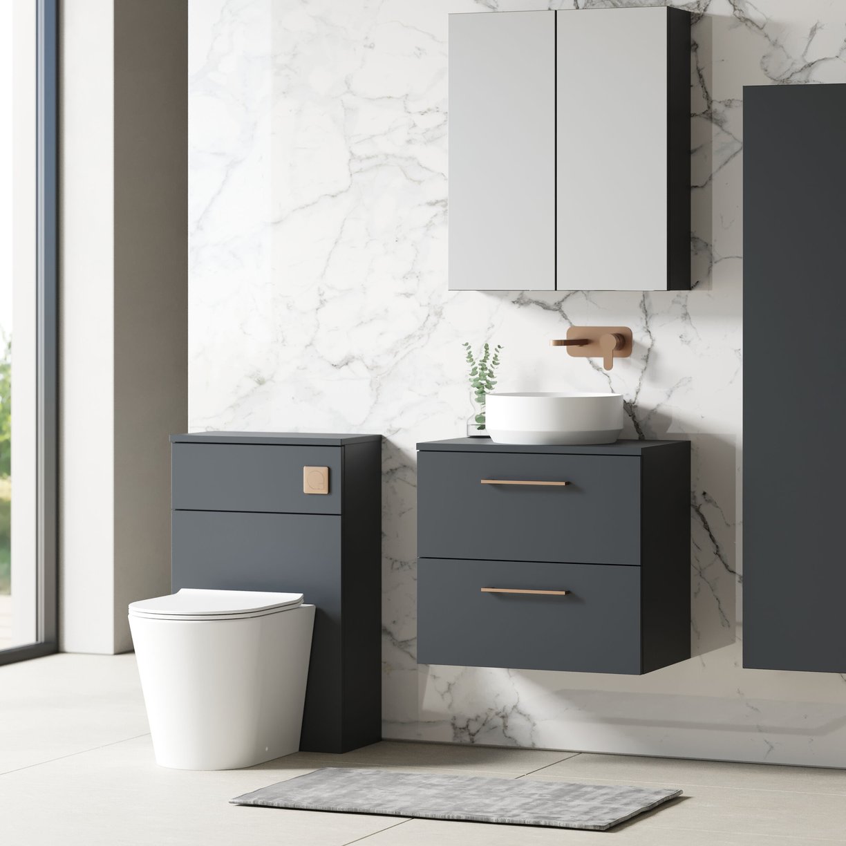 600mm WH 2-Drawer Vanity & Worktop - Satin Soft Black
