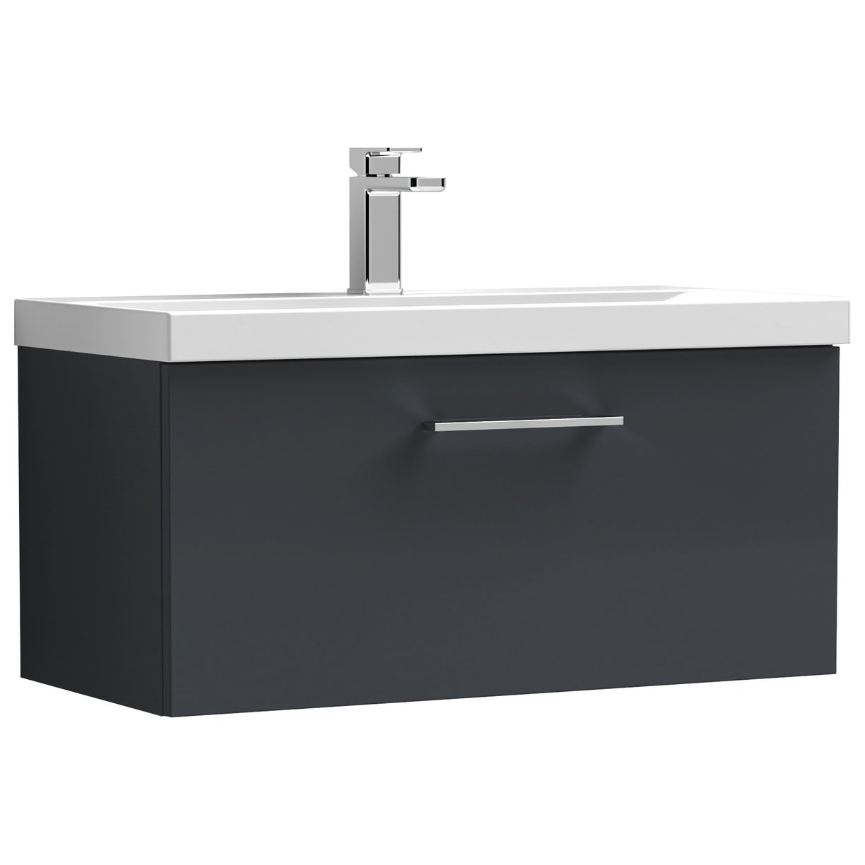 800mm WH Single Drawer Vanity & Basin 1 - Satin Soft Black