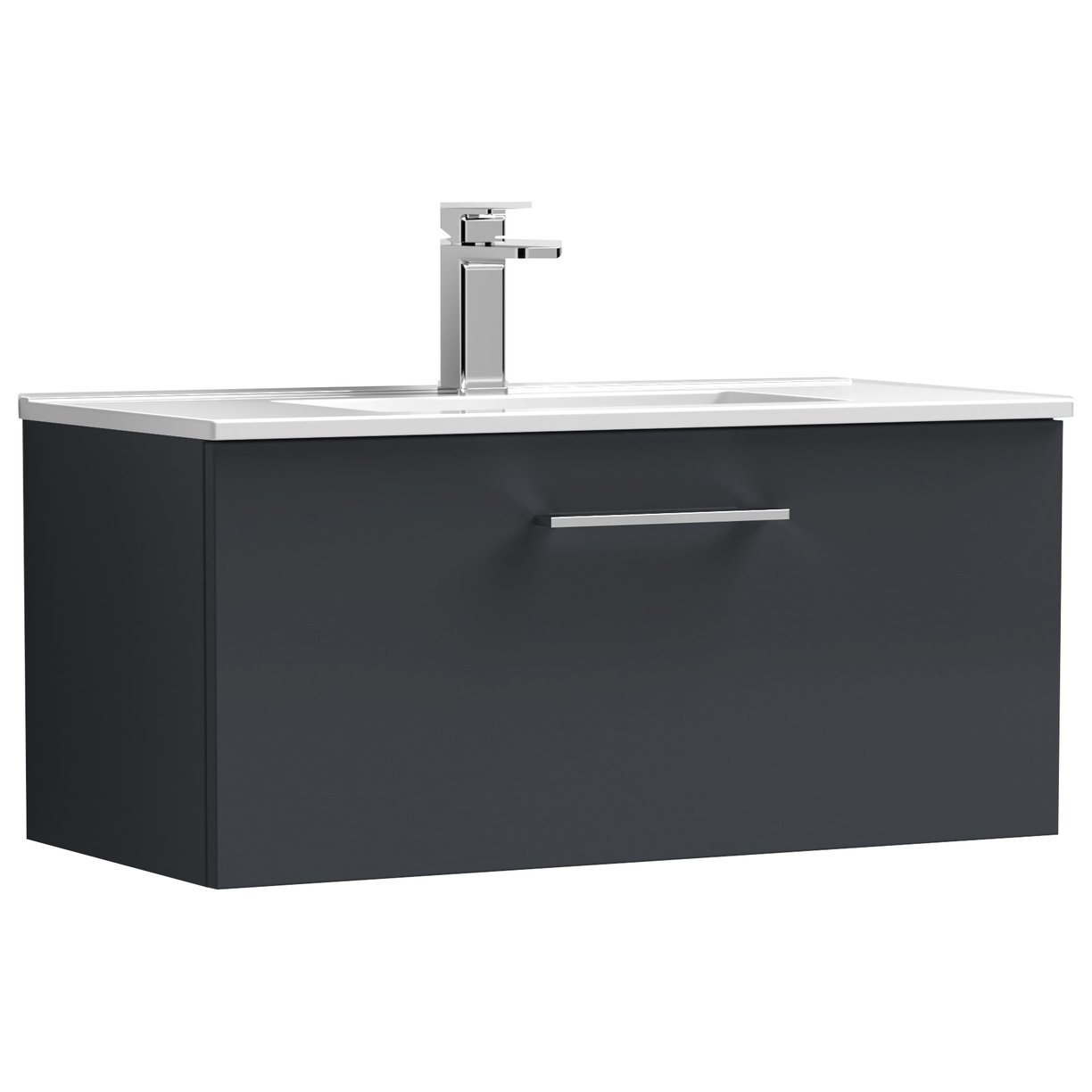 800mm WH Single Drawer Vanity & Basin 2 - Satin Soft Black
