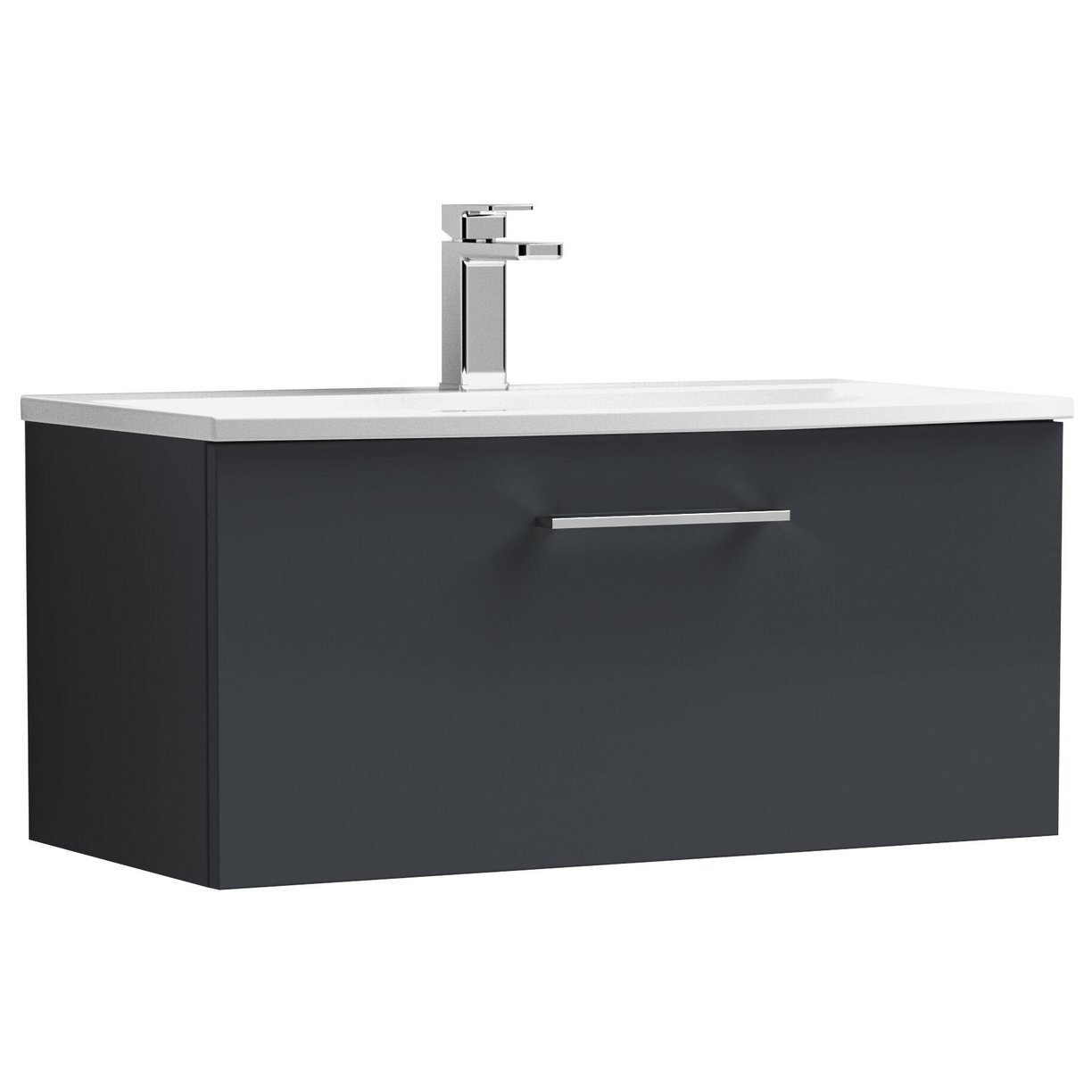 800mm WH Single Drawer Vanity & Basin 4 - Satin Soft Black