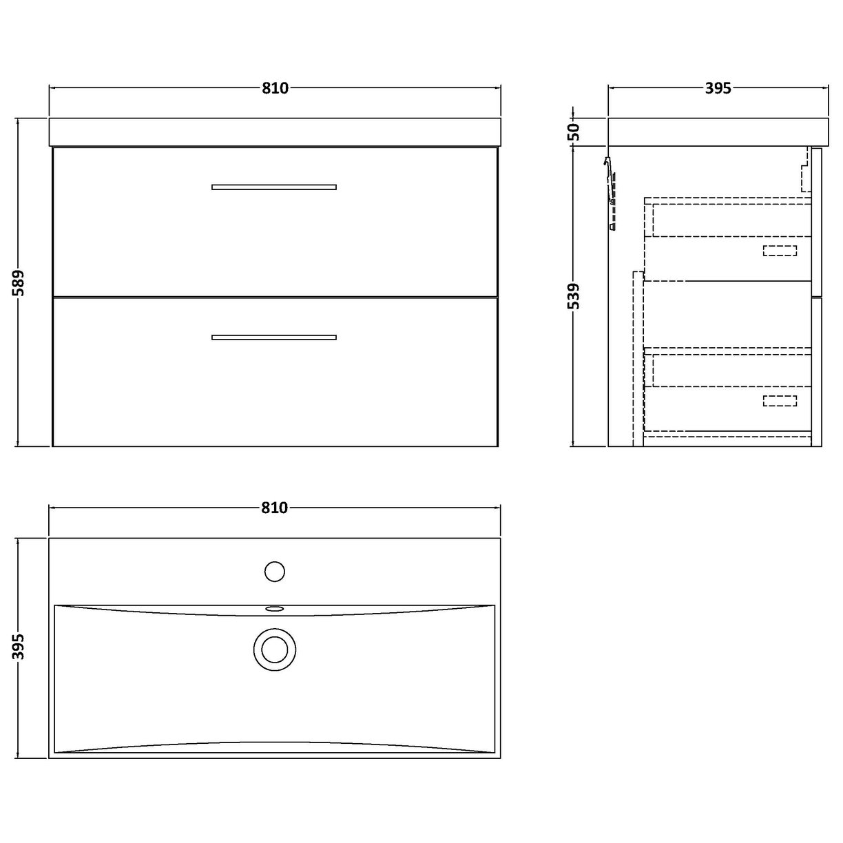 800 WH 2-Drawer Vanity & Basin 3