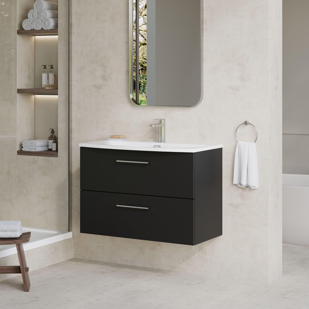 800mm WH 2-Drawer Vanity & Basin 4 - Satin Soft Black