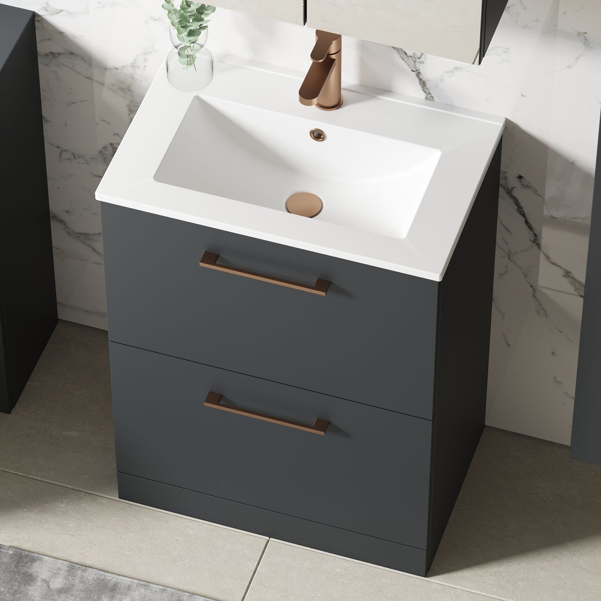600mm FS 2-Drawer Vanity & Basin 2 - Satin Soft Black