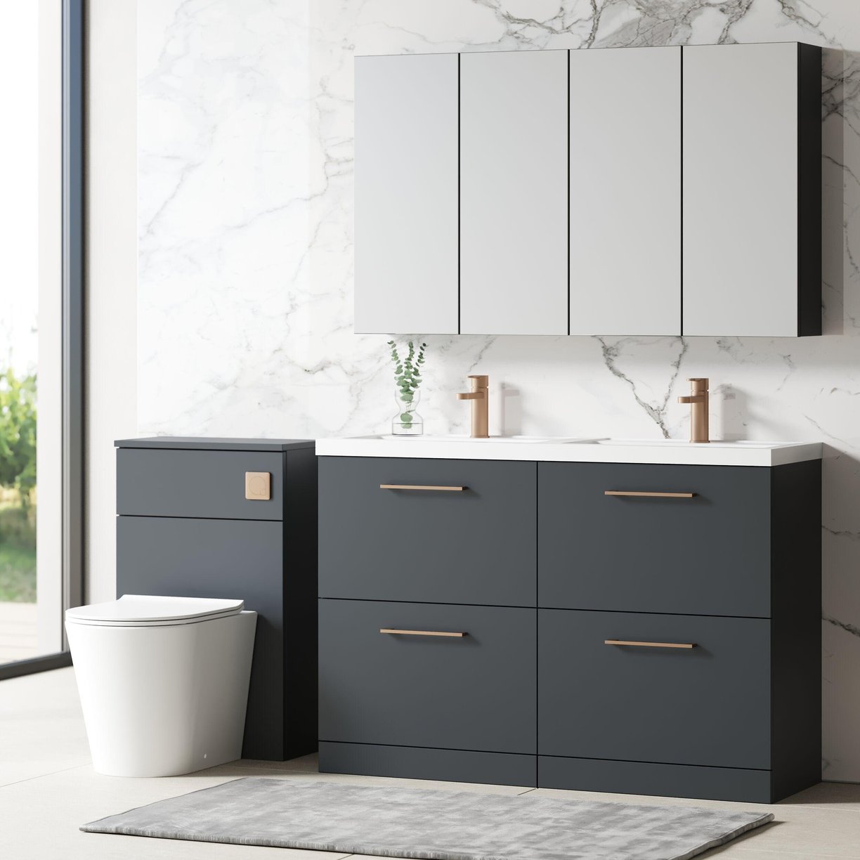 1200mm FS 4-Drawer Vanity & Double Basin - Satin Soft Black