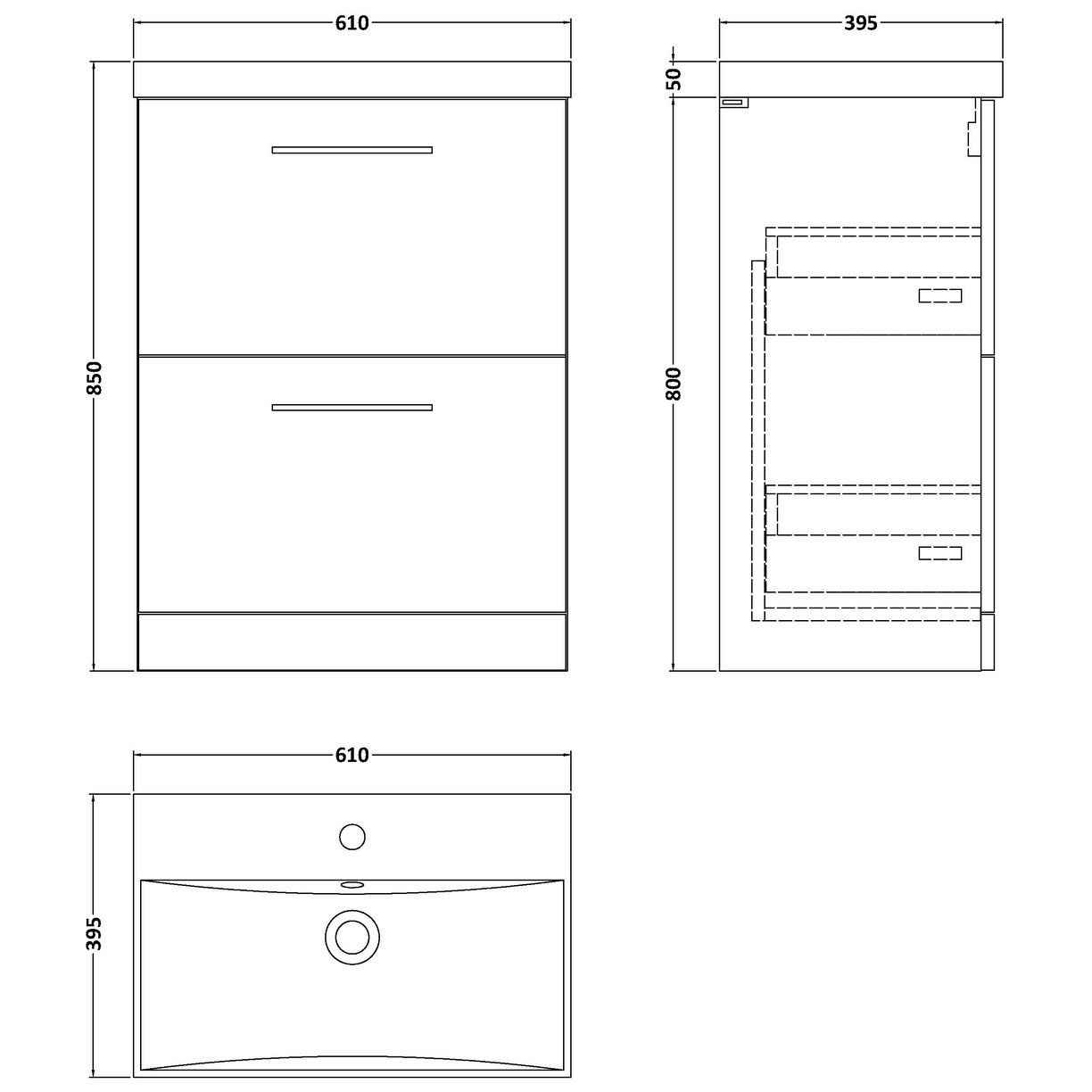 600 FS 2-Drawer Vanity & Basin 3