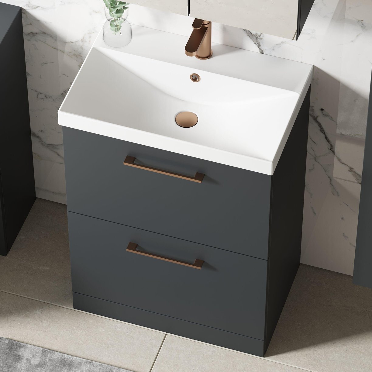600mm FS 2-Drawer Vanity & Basin 3 - Satin Soft Black