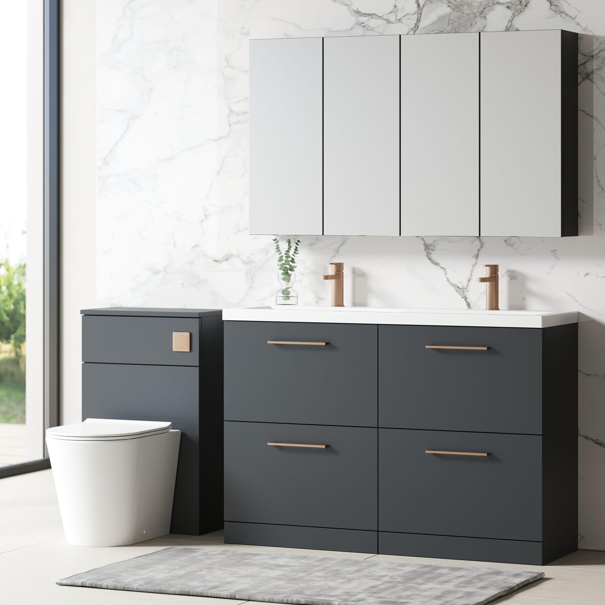 1200mm FS 4-Drawer Vanity & Double Basin - Satin Soft Black