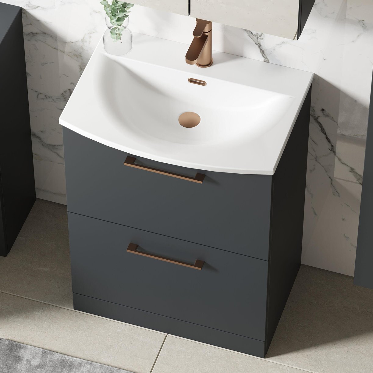 600mm FS 2-Drawer Vanity & Basin 4 - Satin Soft Black
